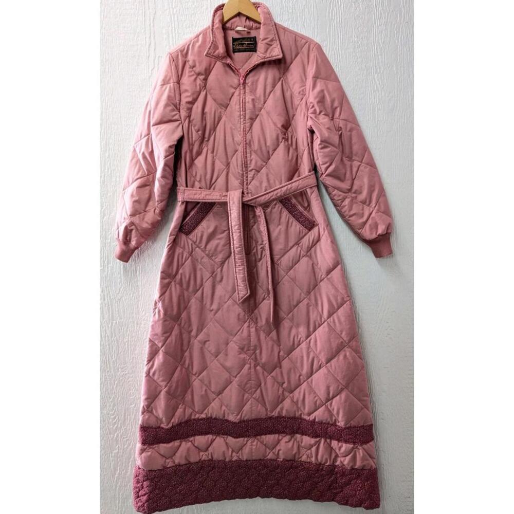 Vintage Eddie Bauer Goose Down Insulated Quilted House Robe Belted Coat Medium